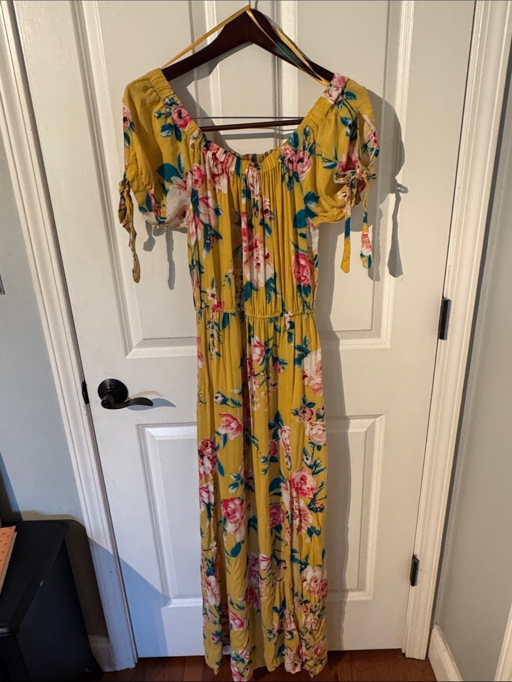 Band of Gypsies Yellow Floral  Maxi Dress with Pink & Blue Print